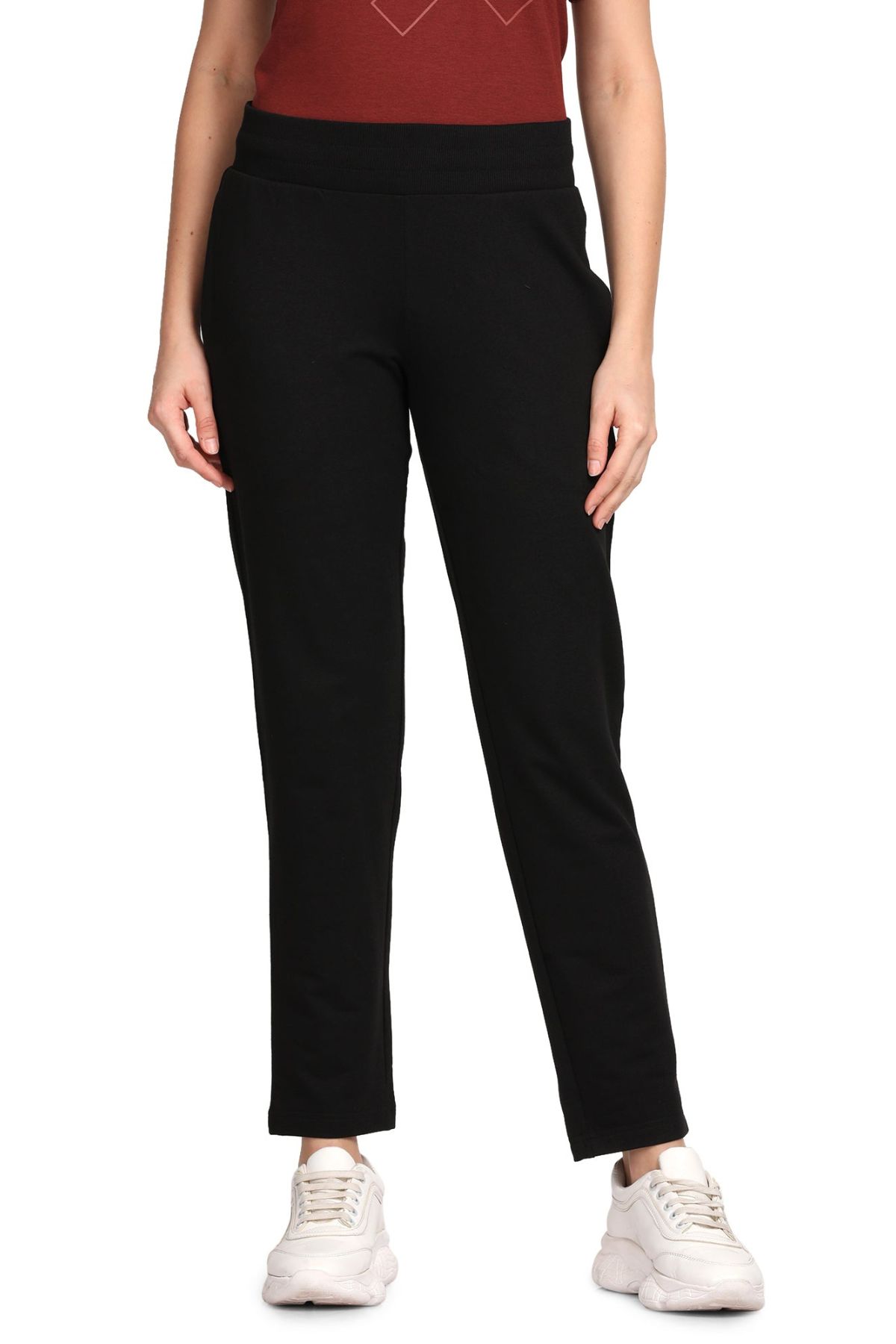 Womens Regular Fit Formal Trousers Comfort Pant with Bottom Slit Cotton  Stretch Black Color