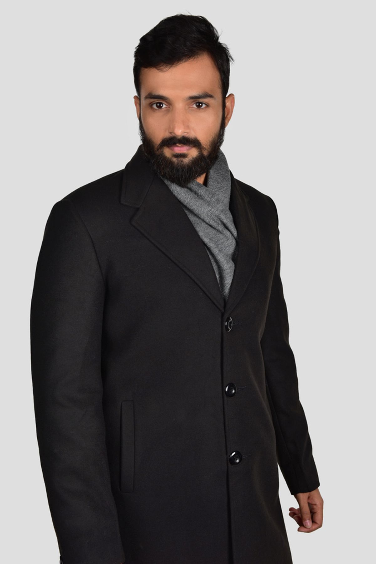 INVACHI Mens Slim Fit Winter Warm Short Woolen Coat Business Jacket with Free Detachable Soft Touch Wool Scarf 