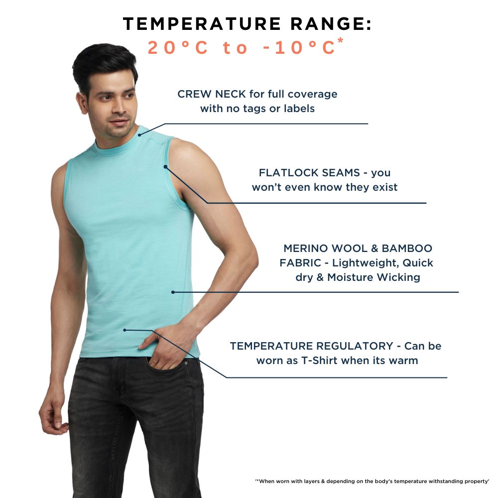 Aqua Merino Wool Bamboo Thermal Sleeveless Vest | Men 
