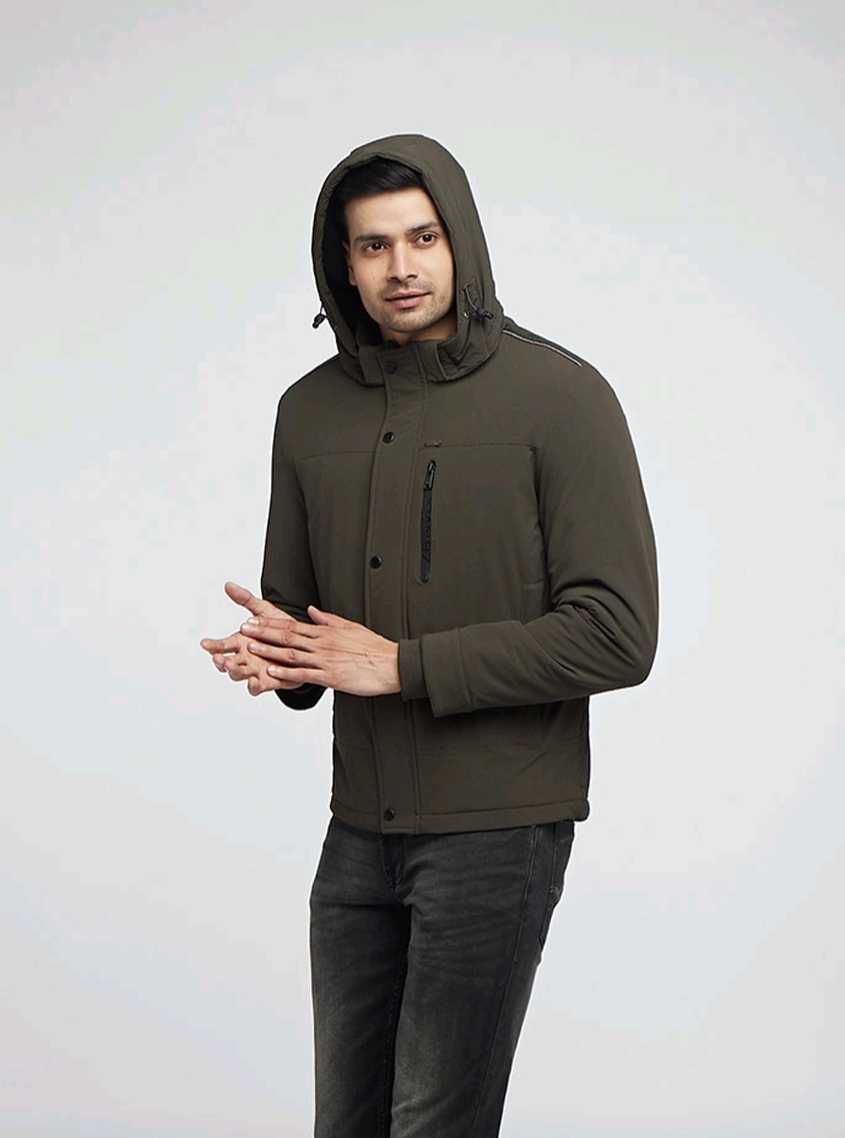 Olive Green Lightweight Waterproof Fleece Lined Jacket | Men
