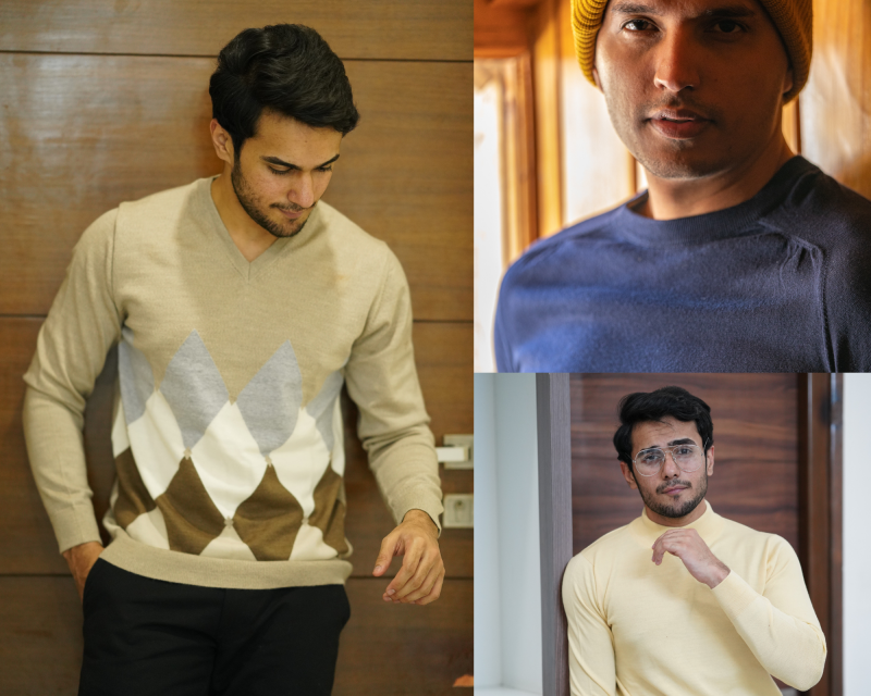 sweater options for men as winter clothes in Delhi