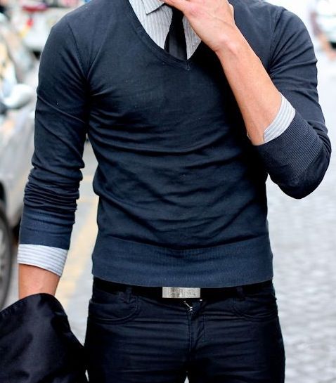 classy winter outfits man in vneck sweater and tie