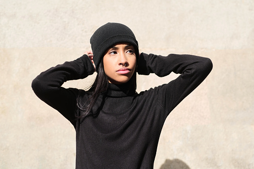 woman in beanie and winter wear