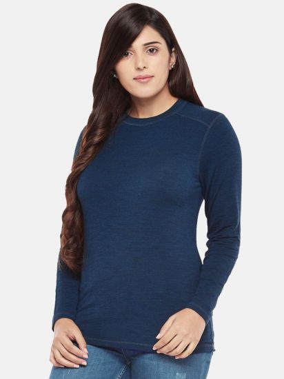 women's thermal underwear woman in blue thermals