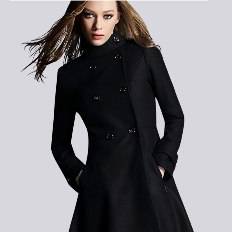 women wool coat button black colour
