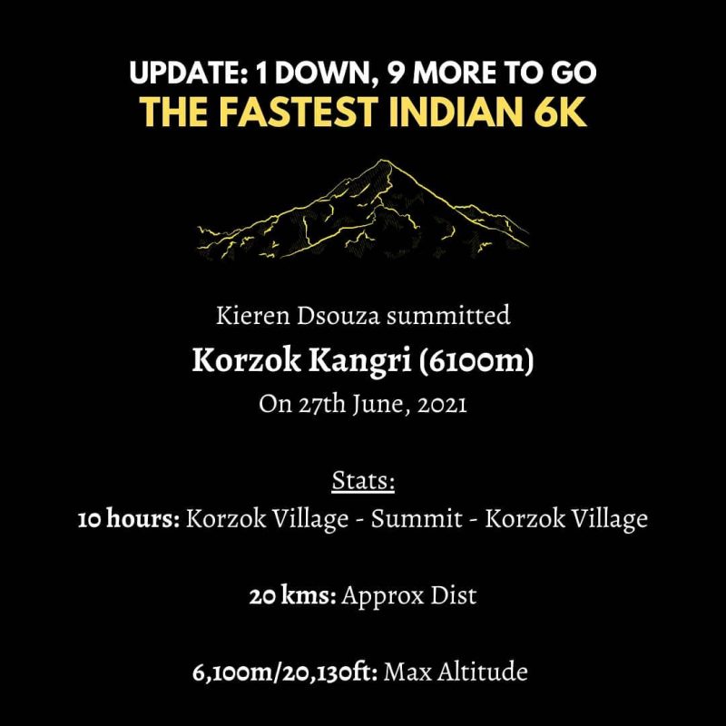 athlete Kieren D'Souza summitted Korzok Kangri