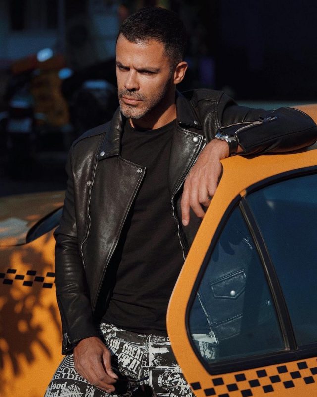man wearing a leather jacket for men